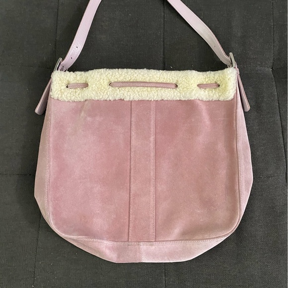 Stuart Weitzman Pink Suede Fur trim Hobo Shoulder Bag - Picture 5 of 7